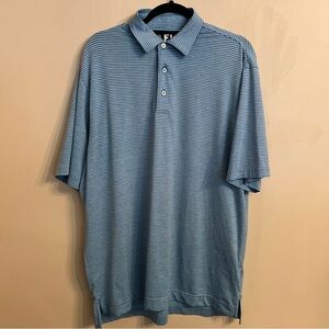 FootJoy Multi Pinstripe Lisle Golf Polo Shirt Short Sleeve Blue Size L